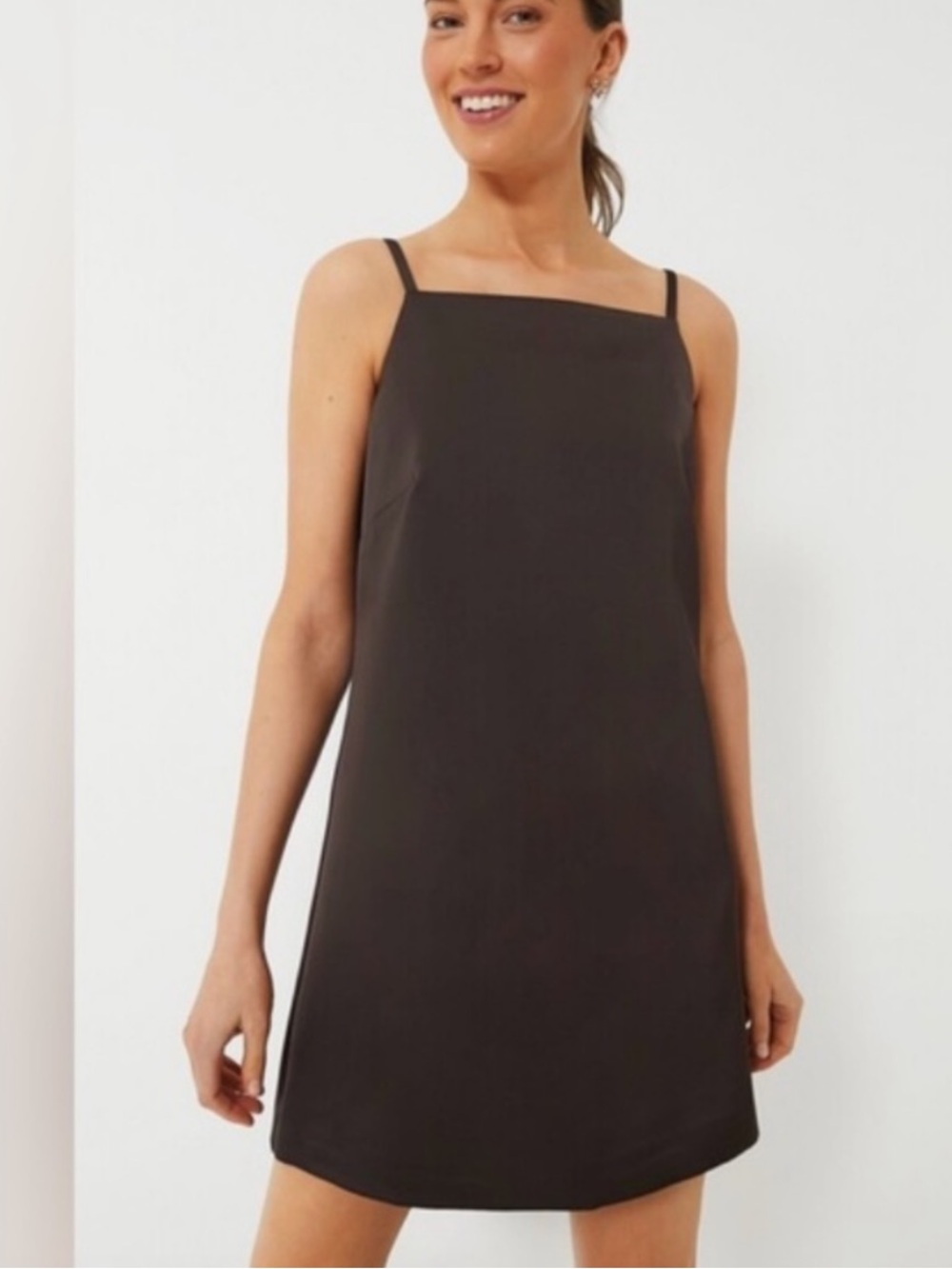 Tuckernuck Lara Dress in Chocolate Brown size 8. Square-Neck Mini Slip Dress.